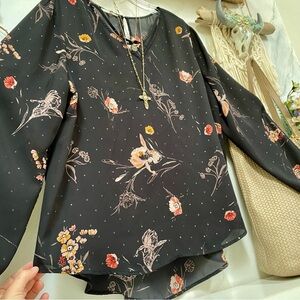 Floral boho blouse w cross front detailing w southwestern shabby chic vibe